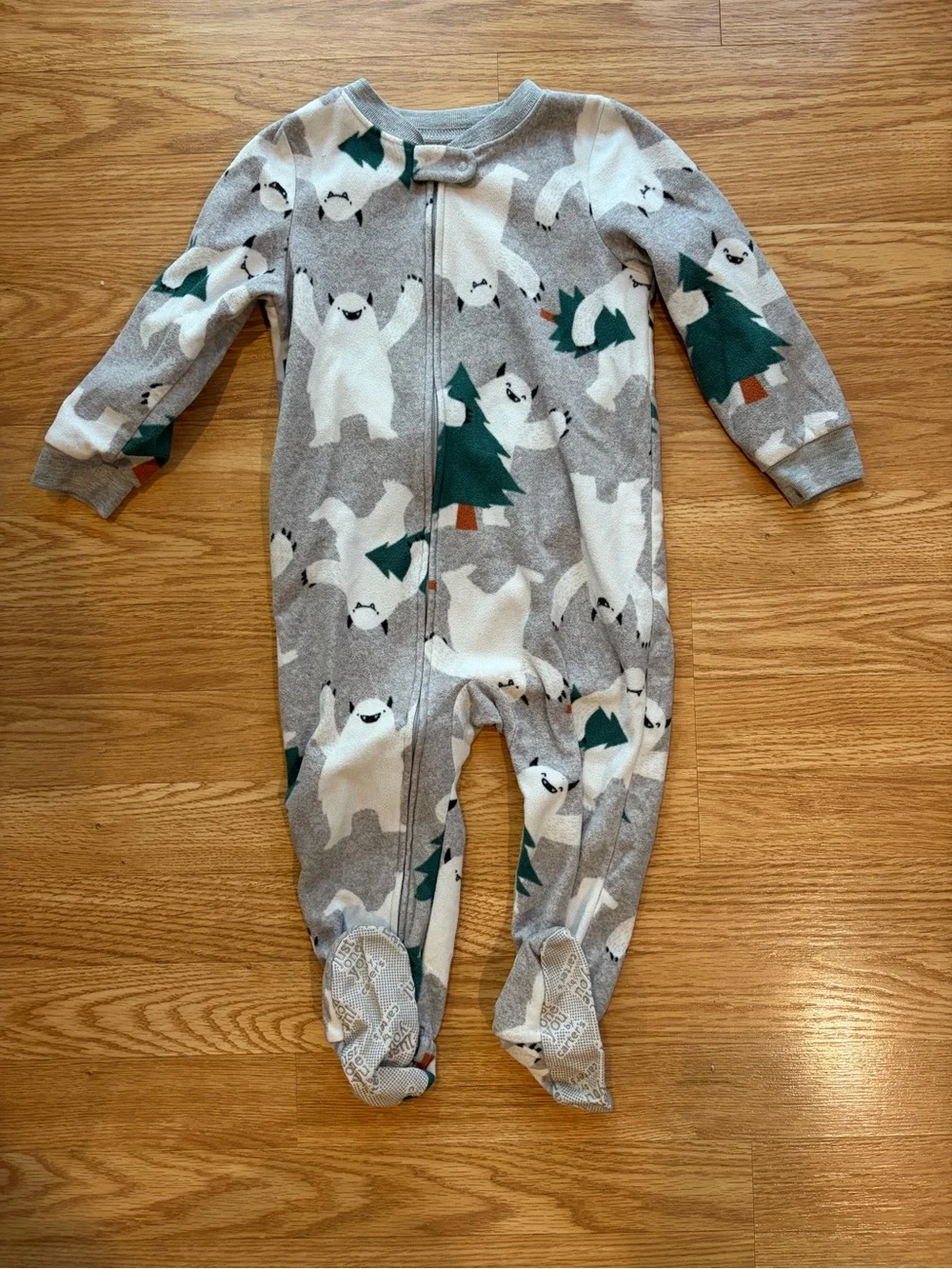 Carters Grey Polar Bear Print Fleece One-Piece for Toddler